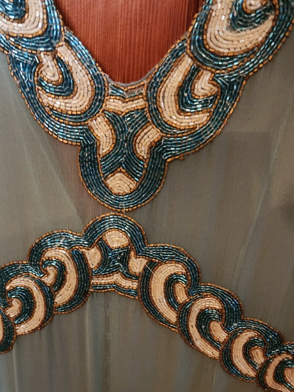 Gorgeous Beaded Sheer Silk Dress. Bias-Cut Underdress Silk Charmeuse.Blue. 8 - Picture 2 of 10